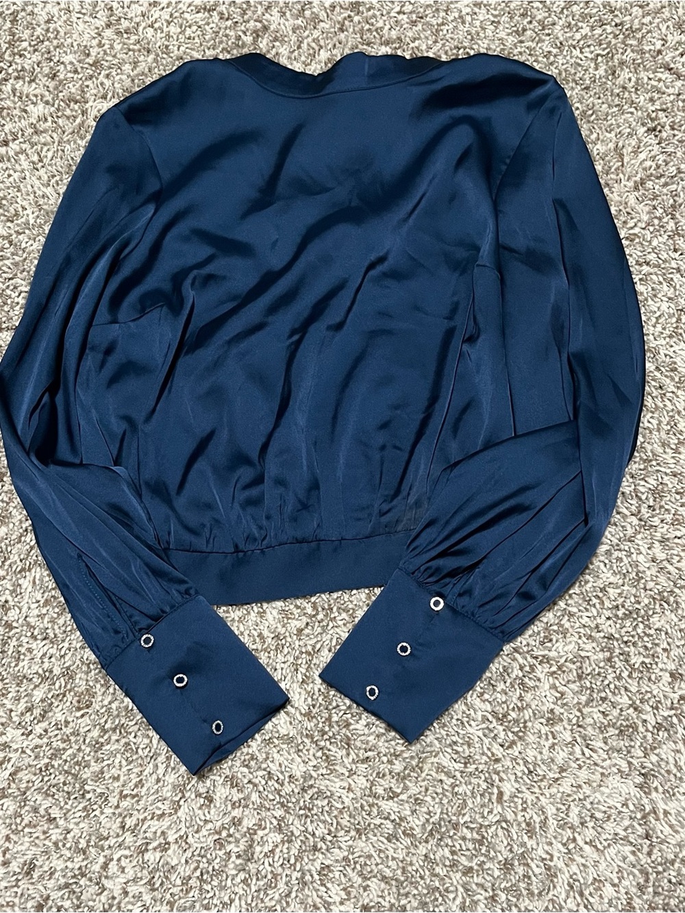Express Slate Blue Satin Blouse with Neck Tie